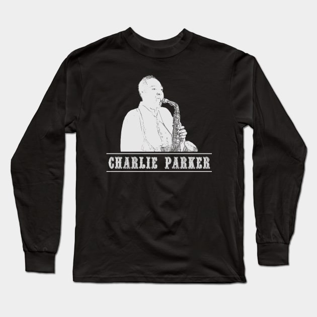 Charlie Parker // white retro Long Sleeve T-Shirt by Degiab